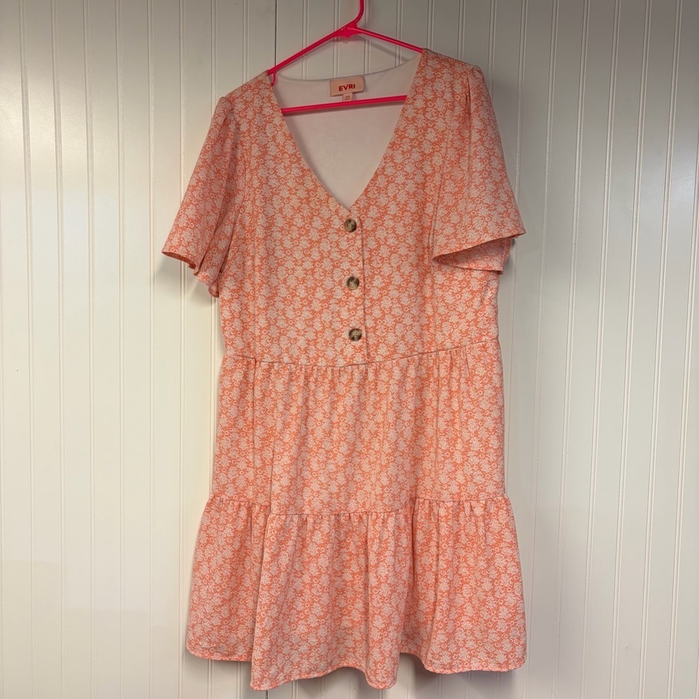 EVRI Coral Floral V-Neck Tiered Dress 0X